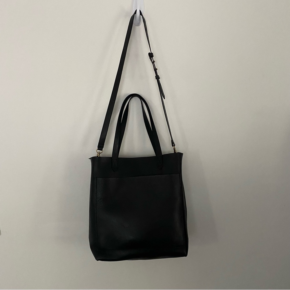 Madewell Medium Leather Transit Tote Bag Black